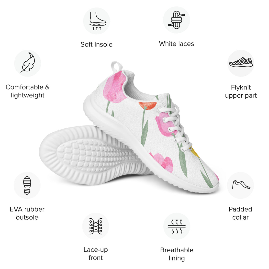 Women’s Tiny Colourful Tulips Athletic Sneaker - Arcadia Apparel